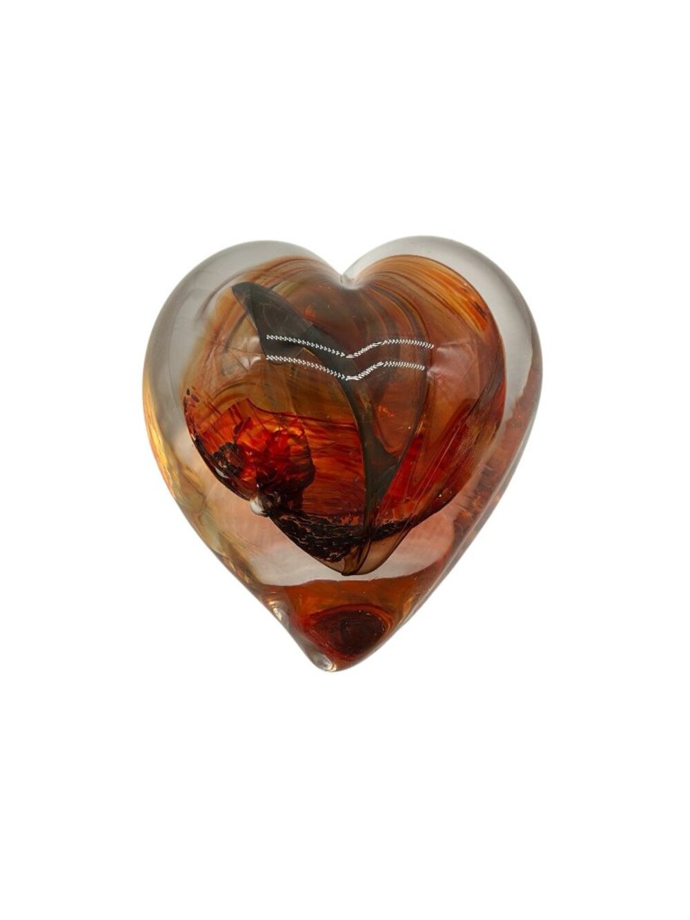Heart Art Glass Gorgeous Red and Black Paperweight Quality Glass Polished Bottom